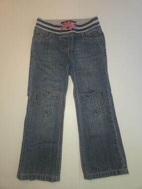Mini Boden Heart Patch Denim Jeans with Pull On Knit Waistband Size 5